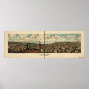 Milwaukee WI 1898 Antique Panoramic Karta Poster