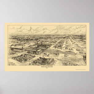 Milwaukee, WI Panoramic Karta - 1906 Poster