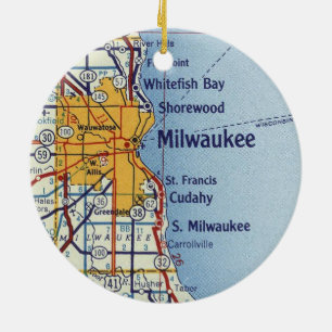Milwaukee WI Vintage Karta Julgransprydnad Keramik