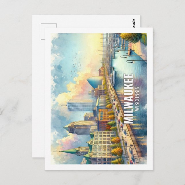 Milwaukee Wisconsin Berömd Travel, vattenfärg Vykort (Fram/baksida)