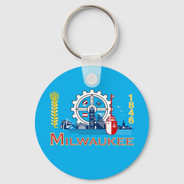 Milwaukee (Wisconsin) flagga Keychain Nyckelring (Framsida)