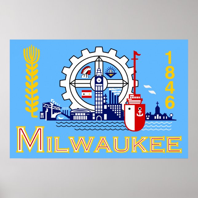 Milwaukee, Wisconsin, Förenade Stater flagga Poster (Framsidan)