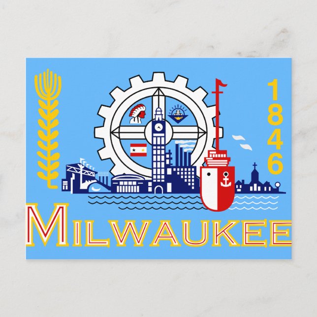 Milwaukee, Wisconsin, Förenade Stater flagga Vykort (Framsida)
