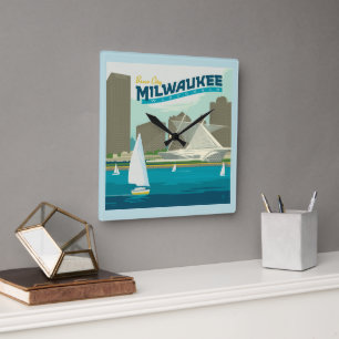 Milwaukee Wisconsin Harbor Brew City Fyrkantig Klocka