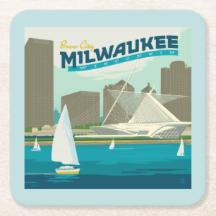 Milwaukee Wisconsin Harbor Brew City Underlägg Papper Kvadrat