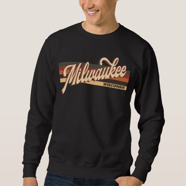 Milwaukee Wisconsin Retro 1970's 80'S Stil Lång Ärmad Tröja (Framsida)