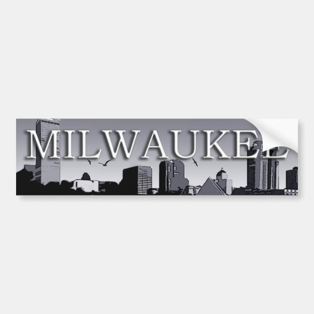 Milwaukee Wisconsin Skyline Bumper Sticker Bildekal (Framsidan)