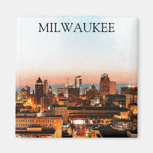 Milwaukee Wisconsin Skyline by Night Artwork Magnet
