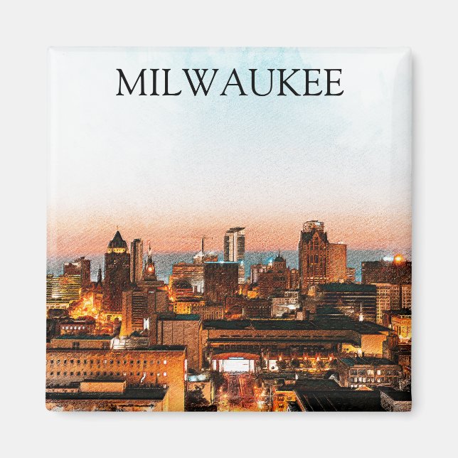 Milwaukee Wisconsin Skyline by Night Artwork Magnet (Framsidan)