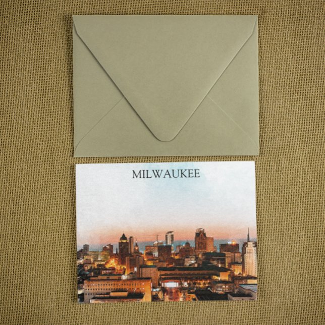 Milwaukee Wisconsin Skyline by Night Artwork Vykort (milwaukee skyline by night postcard)