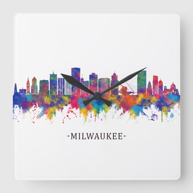 Milwaukee Wisconsin Skyline Fyrkantig Klocka (Framsida)