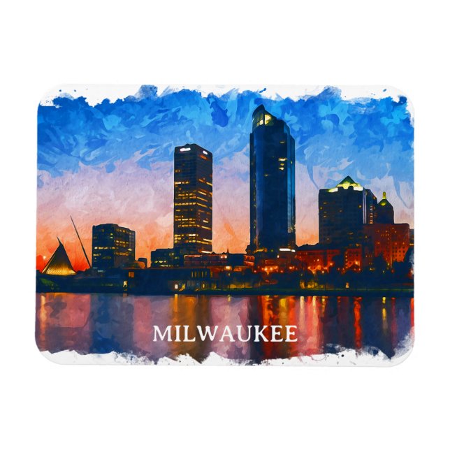 Milwaukee Wisconsin Skyline Panorama View Magnet (Horisontell)