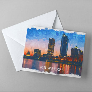 Milwaukee Wisconsin Skyline Panorama View Vykort