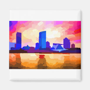 Milwaukee Wisconsin Skyline vid Sunset Magnet