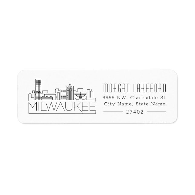 Milwaukee, Wisconsin Stylized Skyline | Returadress Etikett (Framsidan)
