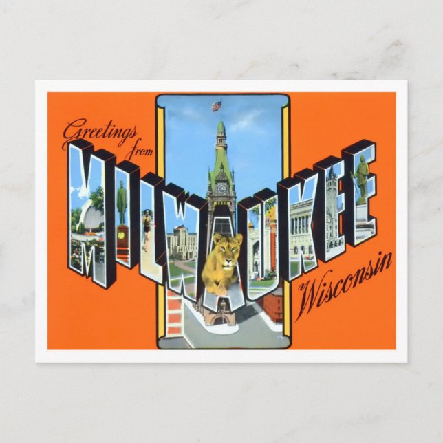 Milwaukee, Wisconsin Vintage Big Brev Postcard Vykort (Framsida)