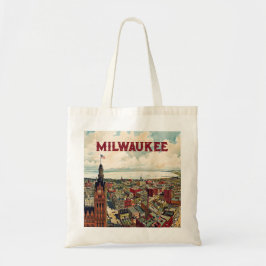 Milwaukee Wisconsin Vintage City Scene med Namn Tygkasse