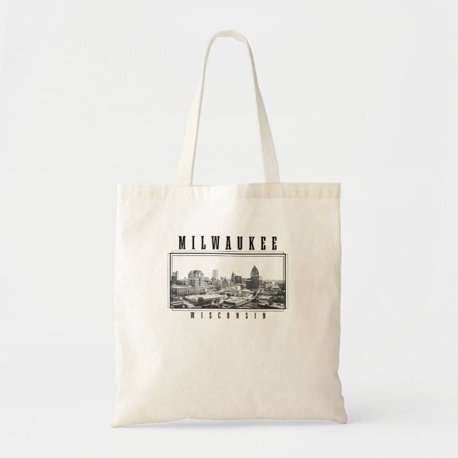 Milwaukee Wisconsin Vintage Skyline Tygkasse (Framsidan)