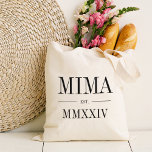 Mima Roman Numeral Year Etablerad Tygkasse<br><div class="desc">En modern minimalistisk väska för att fira en chic mormor,  denna rena lilla tote innehåller "Mima" eller ditt val av smeknamn i smeknamn. Anpassa med året som hon blev en mormor under elegantens romerska siffror för en chic.</div>