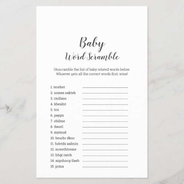Mimalist Baby Shower UK Baby Ord-schampble Flyer (Framsidan)