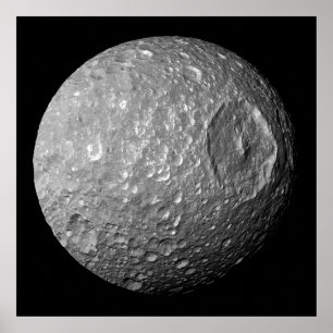 Mimas Måne på lördagen från Cassini-rymdfarkosten Poster
