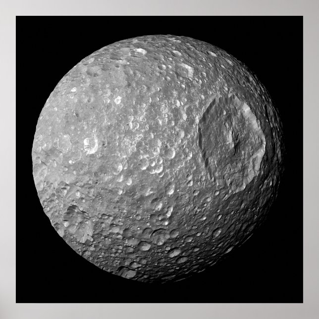 Mimas Måne på lördagen från Cassini-rymdfarkosten Poster (Framsidan)