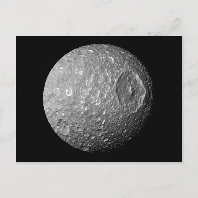 Mimas Måne på lördagen från Cassini-rymdfarkosten Vykort (Framsida)