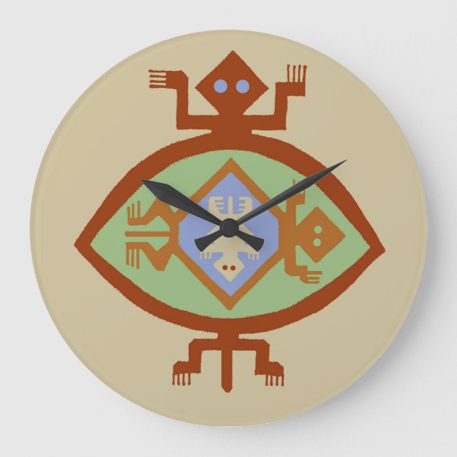Mimbres Native American Southwest Round Wall Clock Stor Klocka (Framsida)