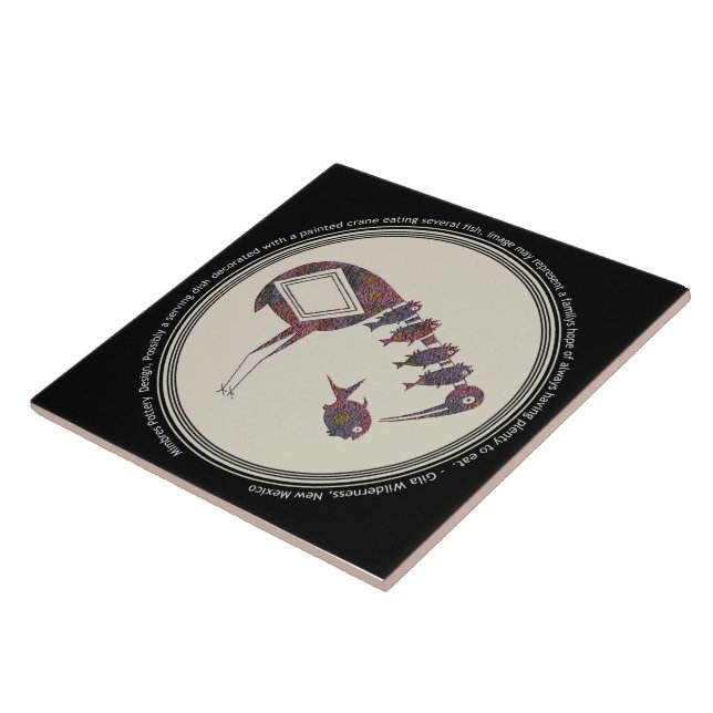 Mimbres pottery design Crane EEG-fisk Kakelplatta (Sidan)