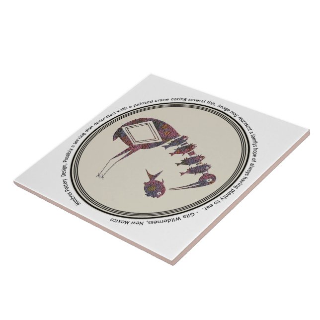 Mimbres pottery design Crane EEG-fisk Kakelplatta (Sidan)