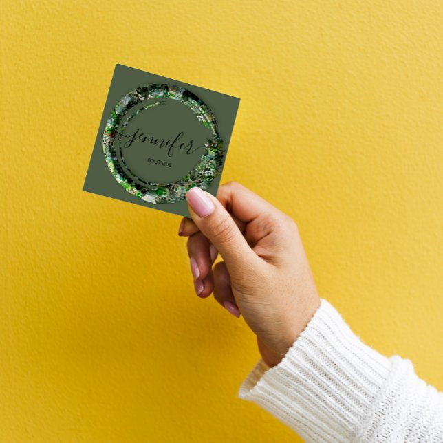 Mimetic Camouflage Military Mode Woodland Fyrkantigt Visitkort (Mimetic Camouflage Military Fashion Woodland Square Business Card)