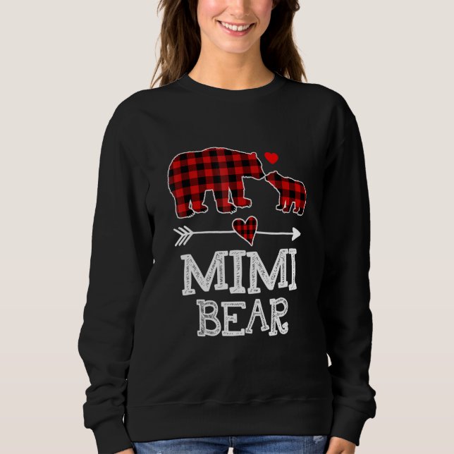 Mimi Bear Christmas Pajama Red Plaid Buffalo Famil T Shirt (Framsida)