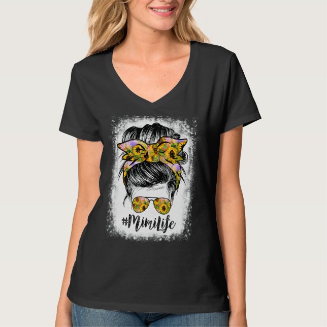 Mimi Life Bleached Mimi Life Solros Messy Bun T Shirt (Framsida)