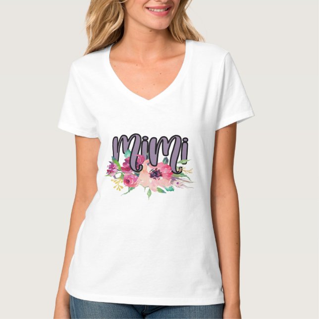 Mimi med vattenfärgsblommor t shirt (Framsida)