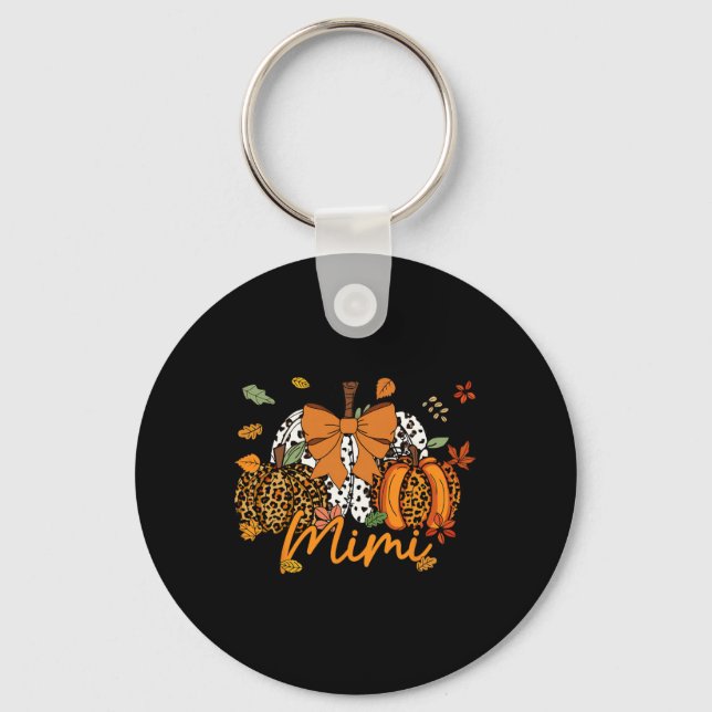 Mimi Thanksgiving Leopard Pumpkin Coquette Bow Mam Nyckelring (Framsida)