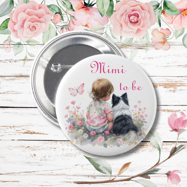 Mimi to be | Pink Baby and Puppy Baby Shower Knapp (Skapare uppladdad)
