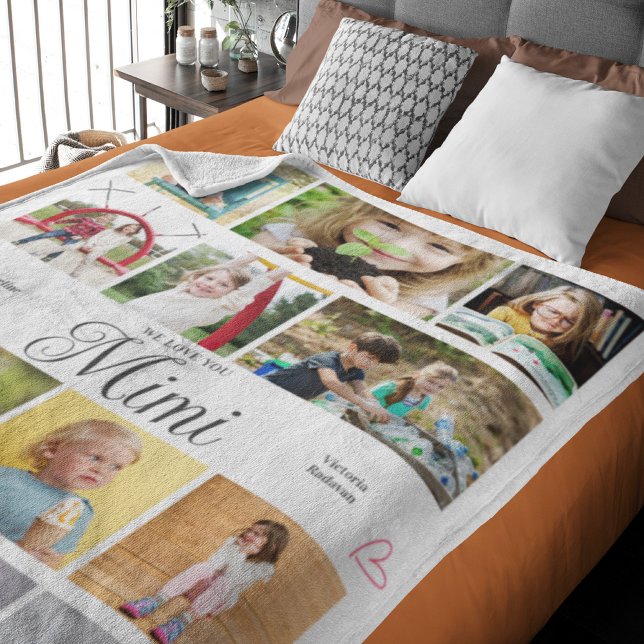 Mimi We Kärlek You Personlig Hjärtar Fleecefilt (Personalized Mimi large fleece blanket )