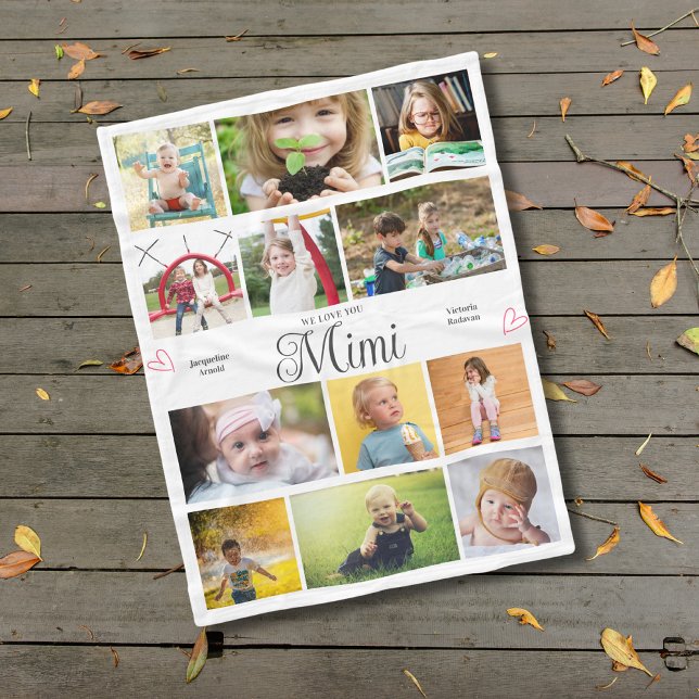 Mimi We Kärlek You Personlig Hjärtar Fleecefilt (Mimi personalized fleece blanket with your text and favorite photos.)