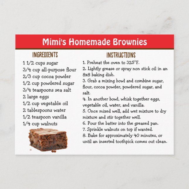 Mimi's Brownies Recipe Card Vykort (Framsida)