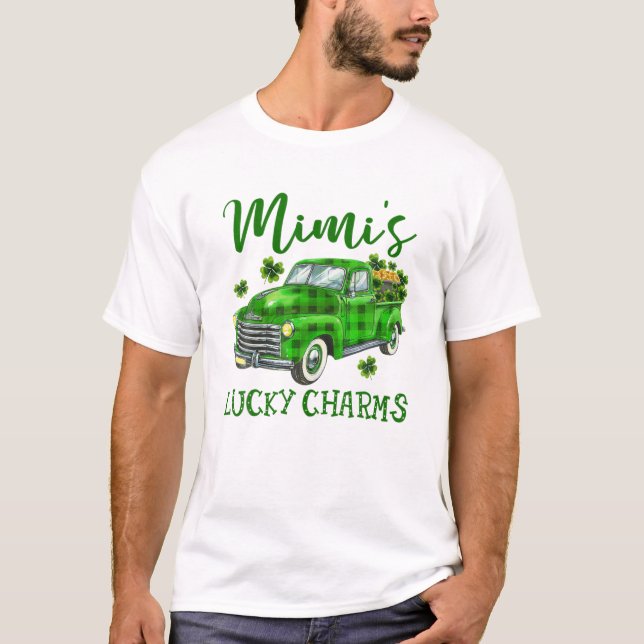 Mimis Lucky Charm Grönt Lastbil Shamrocks St Patri T Shirt (Framsida)