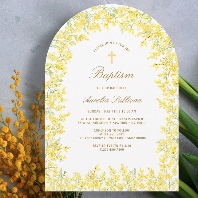 Mimosa Arch Baptism-inbjudan Inbjudningar (Skapare uppladdad)