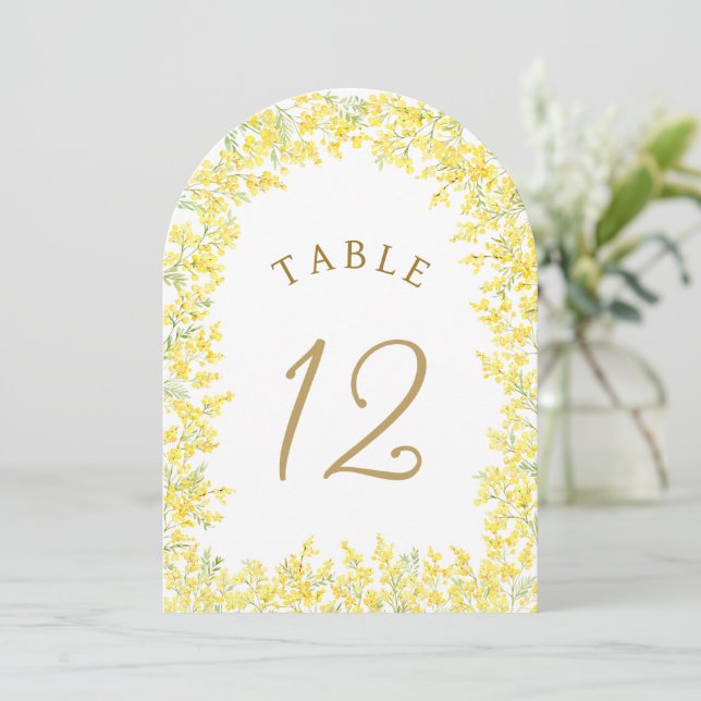Mimosa Arch Table Number Inbjudningar (Stående Fram)