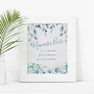 Mimosa Bar Blå Akvarellblommor Poster