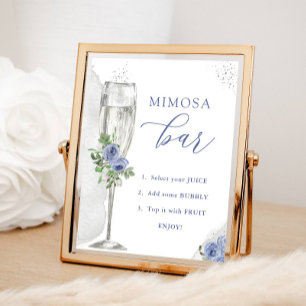 Mimosa Bar, Blå Silver Blommor & Glas, Dusch Poster