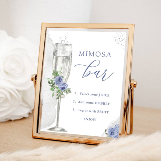 Mimosa Bar, Blå Silverblommor & Glas, Dusch Poster (Skapare uppladdad)
