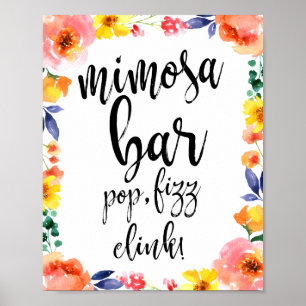 Mimosa Bar Blommig Akvarell 8x10 Bröllopsskylt Poster