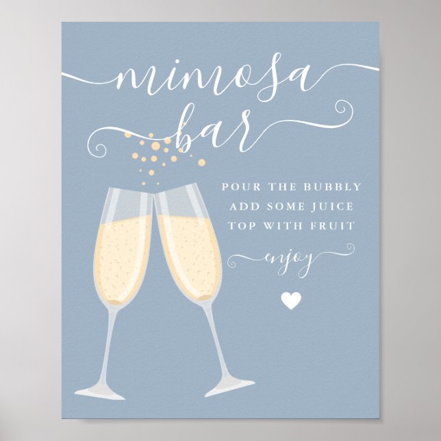 Mimosa Bar Bröllopsdusch Dusty Blue Skylt (Framsidan)