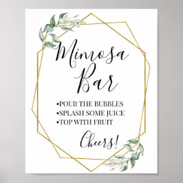 Mimosa bar bröllopsdusch grönska guld poster