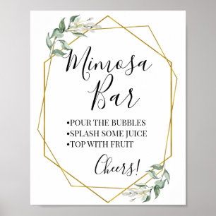 Mimosa bar bröllopsdusch grönska guld poster