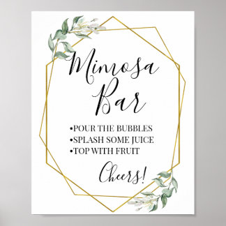 Mimosa bar bröllopsdusch grönska guld poster